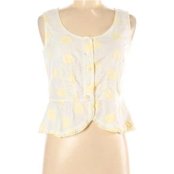 Ann Taylor LOFT Sleeveless Blouse White YellowDots - Picture 1 of 2